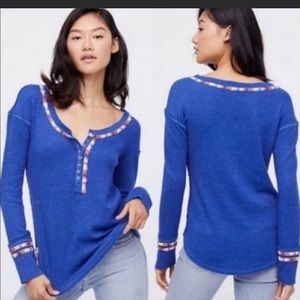Free people blue rainbow thermal Henley